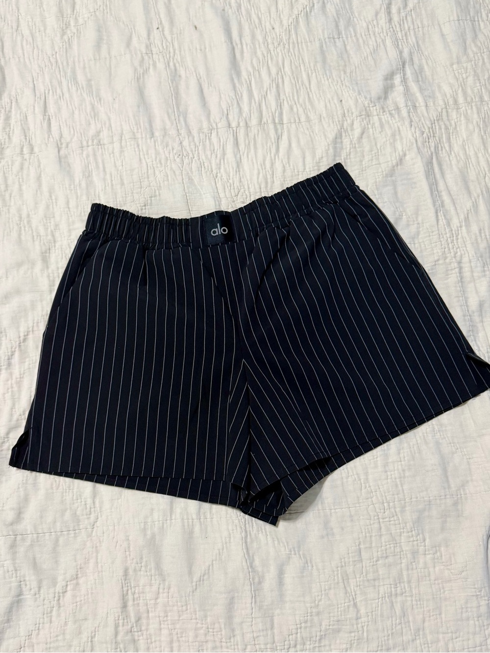 ALO Women's Pinstripe Athletic Shorts - Black